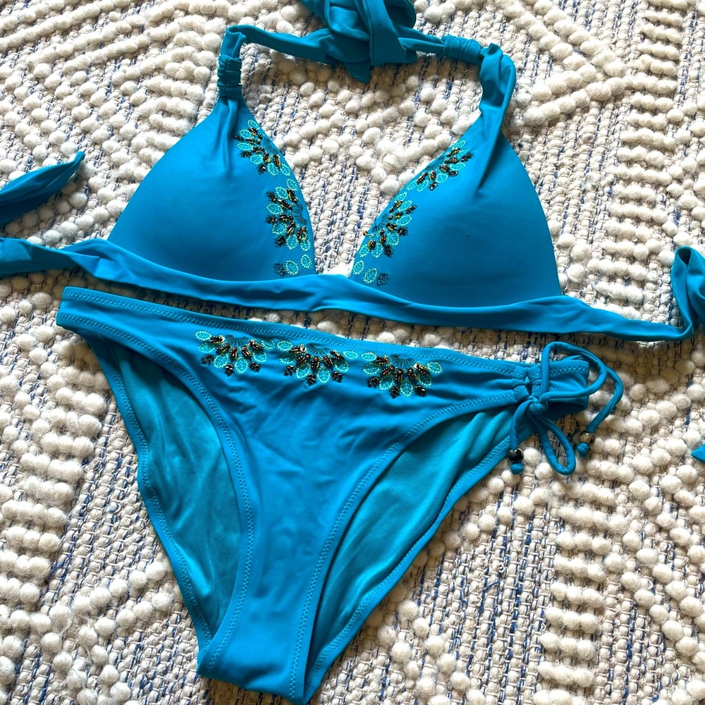 Teal bedazzled bikini - lightly worn!